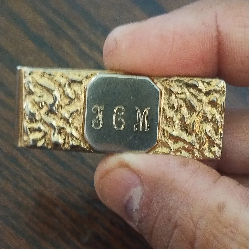 Retro Nugget Style Gold Tone Vintage Money Clip FCM‎ Initials